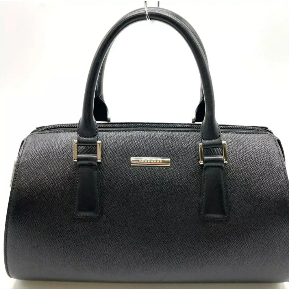 Auth Burberry Leather Black Nova Check Pattern Tubular Bag - Picture 2 of 16